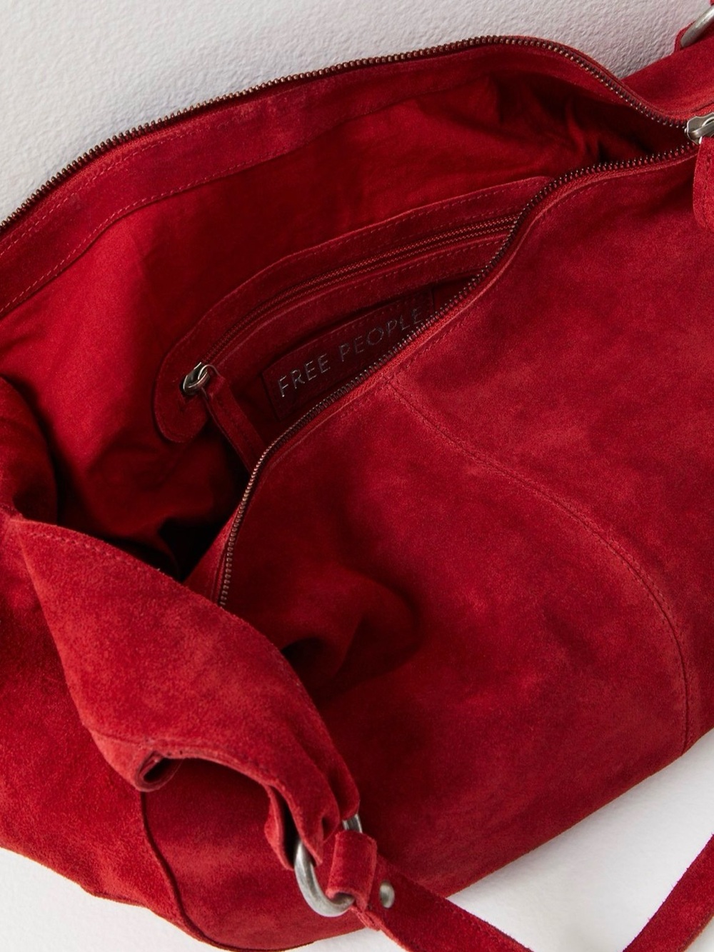 🍓NWT Free People Suede Roma Tote in Garnet With Included Strawberry Bag Charm - Picture 10 of 11